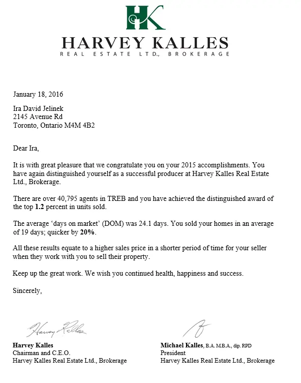 harvey kalles testimonial